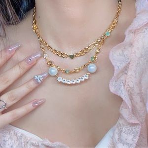Japanese Kawaii Statement Gold Chain Layered Choker Jewel Necklace